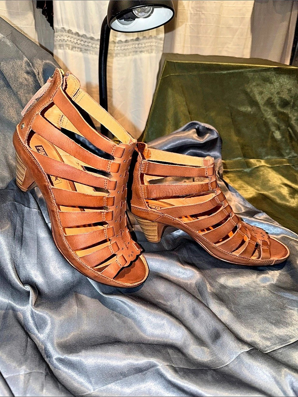 PIKOLINOS Java Leather Block Heel Gladiator Heeled Sandals Brown EU